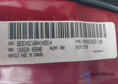 2010 Dodge Charger Sxt из США, поврежденный, VIN 2B3CA3CV6AH145514